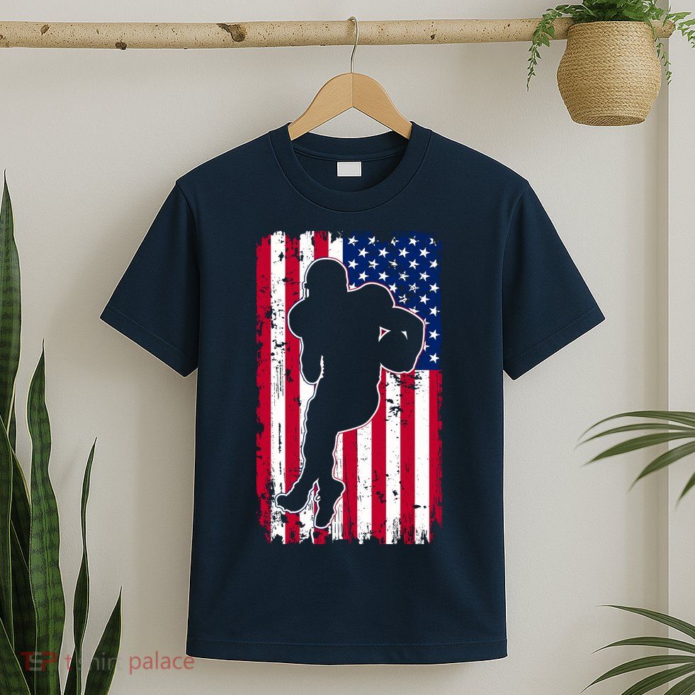 American Football Player Distressed USA Flag T-Shirt