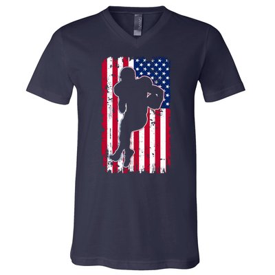 American Football Player Distressed USA Flag V-Neck T-Shirt