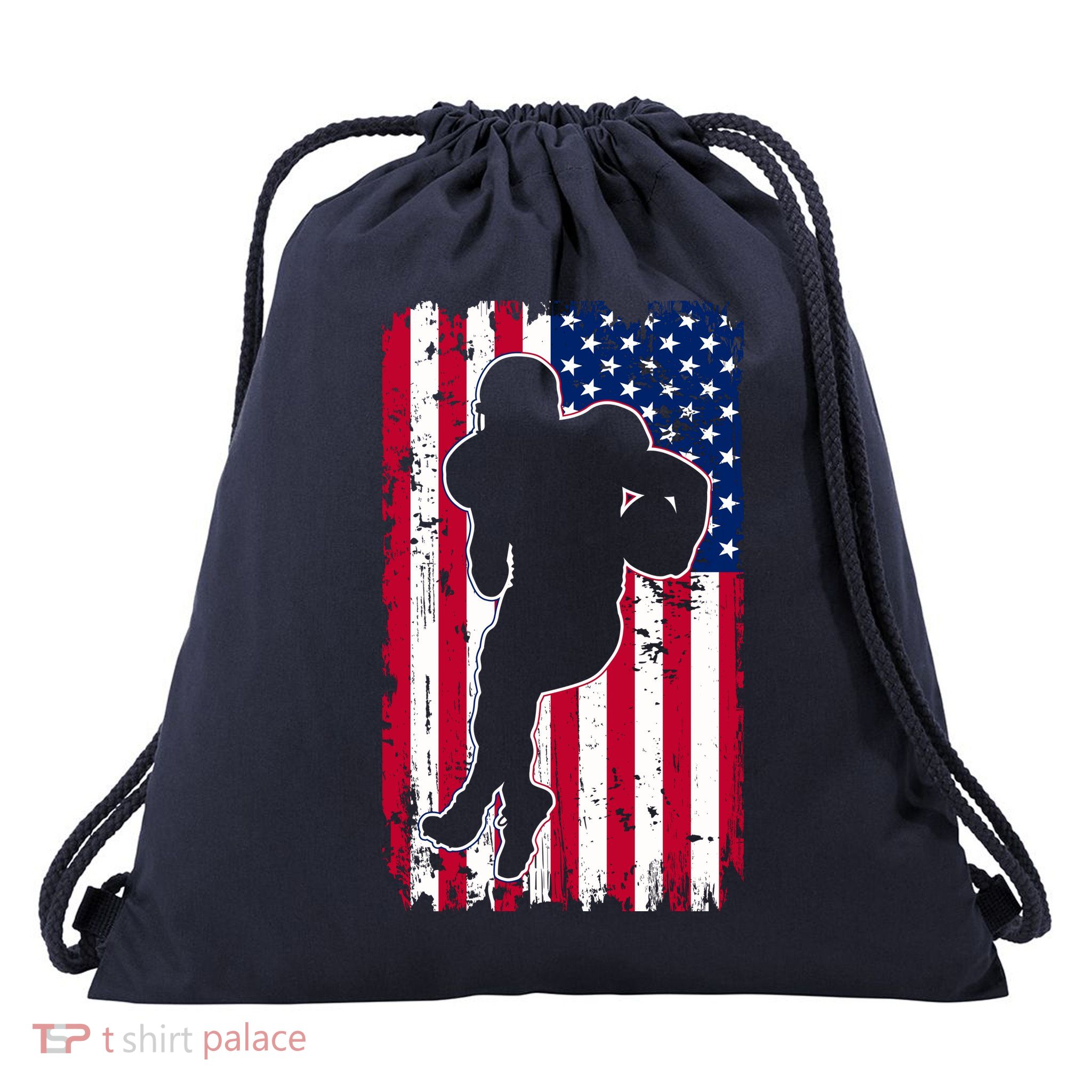American Football Player Distressed USA Flag Drawstring Bag