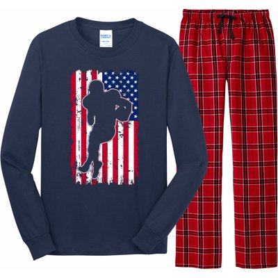 American Football Player Distressed USA Flag Long Sleeve Pajama Set