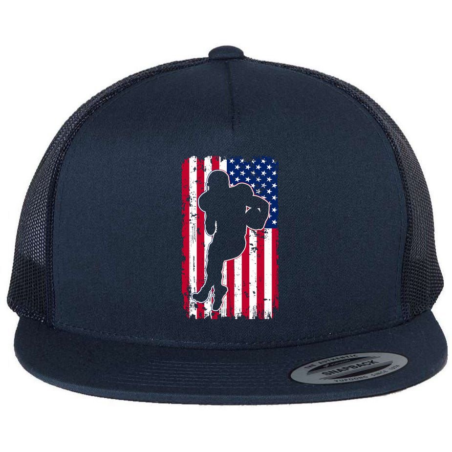 American Football Player Distressed USA Flag Flat Bill Trucker Hat