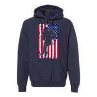 American Football Player Distressed USA Flag Premium Hoodie