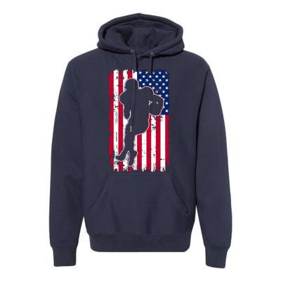 American Football Player Distressed USA Flag Premium Hoodie