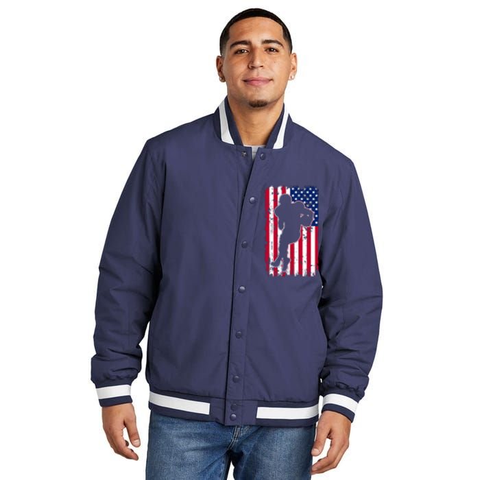 American Football Player Distressed USA Flag Insulated Varsity Jacket