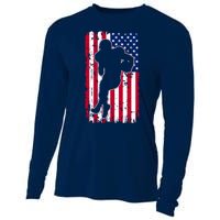 American Football Player Distressed USA Flag Cooling Performance Long Sleeve Crew