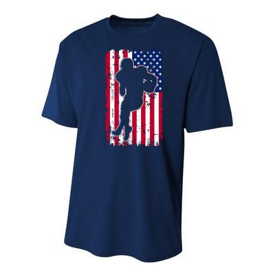 American Football Player Distressed USA Flag Youth Performance Sprint T-Shirt