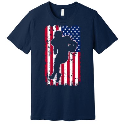 American Football Player Distressed USA Flag Premium T-Shirt