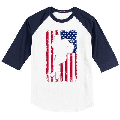 American Football Player Distressed USA Flag Baseball Sleeve Shirt