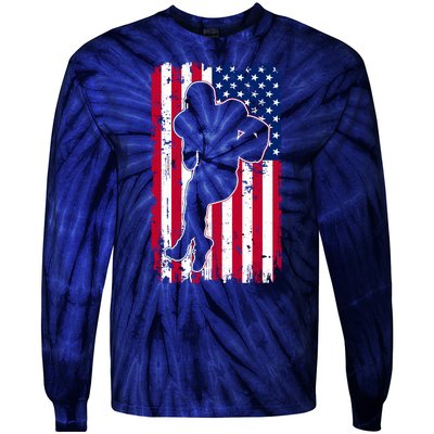 American Football Player Distressed USA Flag Tie-Dye Long Sleeve Shirt