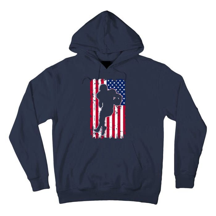 American Football Player Distressed USA Flag Tall Hoodie