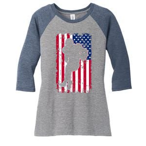 American Football Player Distressed USA Flag Women's Tri-Blend 3/4-Sleeve Raglan Shirt