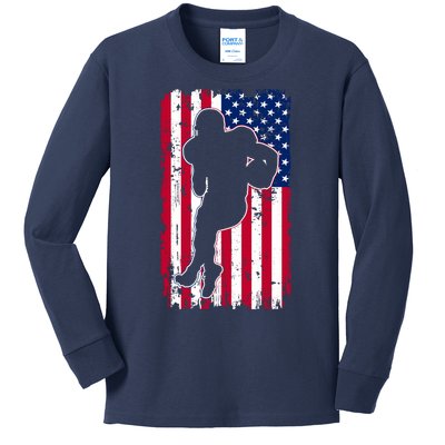 American Football Player Distressed USA Flag Kids Long Sleeve Shirt