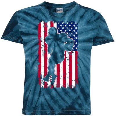 American Football Player Distressed USA Flag Kids Tie-Dye T-Shirt