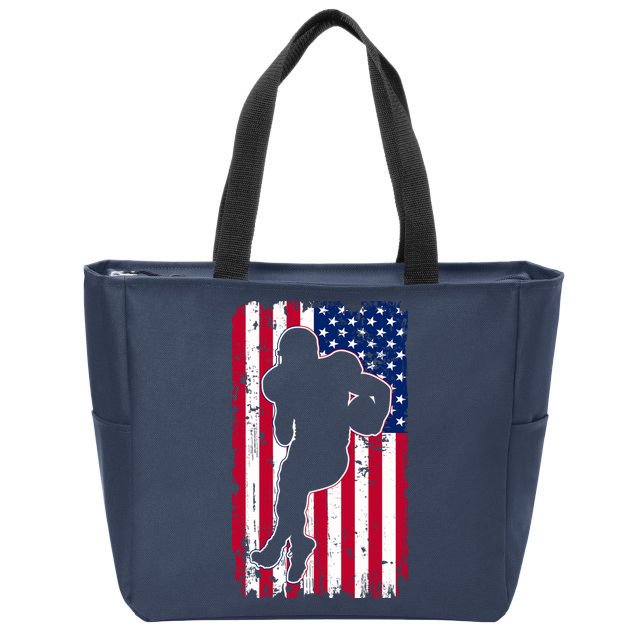 American Football Player Distressed USA Flag Zip Tote Bag