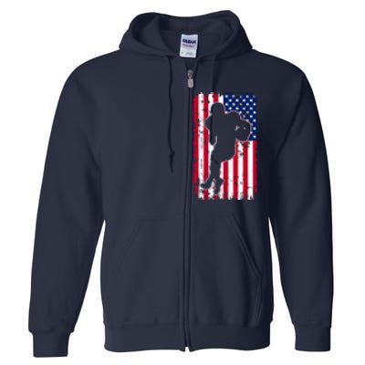 American Football Player Distressed USA Flag Full Zip Hoodie