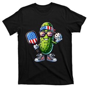 American Flag Pickleball Paddle Funny Patriotic Pickle Playing Gift T-Shirt