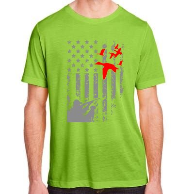 American Flag Patriotic Duck Hunting Waterfowl With Dog Gift Adult ChromaSoft Performance T-Shirt