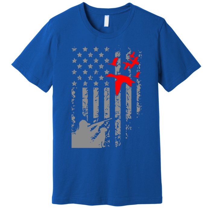 American Flag Patriotic Duck Hunting Waterfowl With Dog Gift Premium T-Shirt