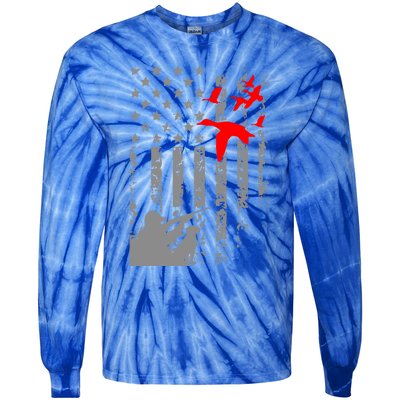 American Flag Patriotic Duck Hunting Waterfowl With Dog Gift Tie-Dye Long Sleeve Shirt