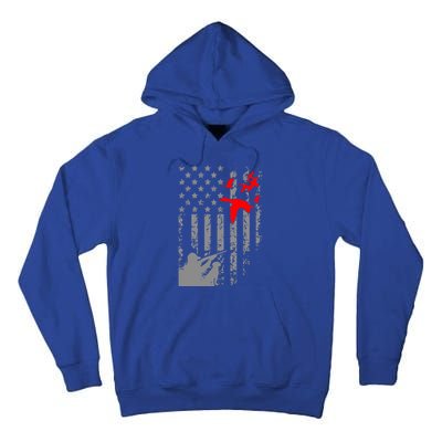 American Flag Patriotic Duck Hunting Waterfowl With Dog Gift Tall Hoodie