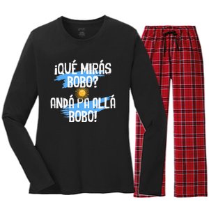 Argentina Flag Qué Mirás Bobo Andá Pa Allá Bobo Women's Long Sleeve Flannel Pajama Set 