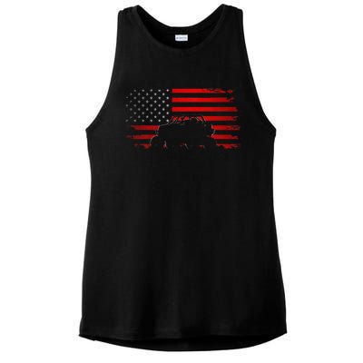 American Flag Quad Atv Ladies PosiCharge Tri-Blend Wicking Tank