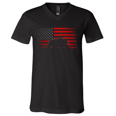 American Flag Quad Atv V-Neck T-Shirt