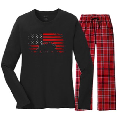 American Flag Quad Atv Women's Long Sleeve Flannel Pajama Set 