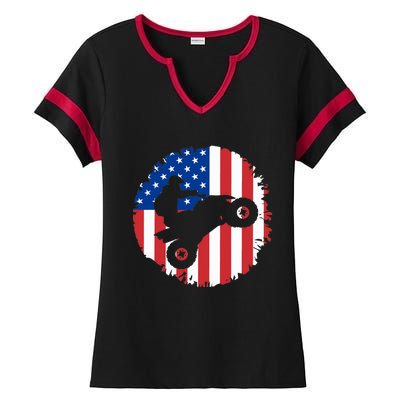 American Flag Quad Bike ATV Four Wheelers Quad Bikers Ladies Halftime Notch Neck Tee