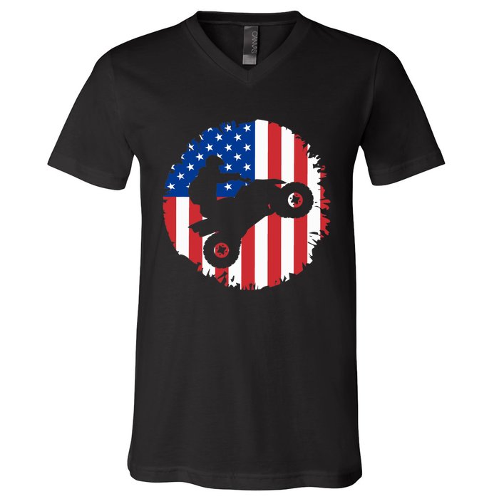 American Flag Quad Bike ATV Four Wheelers Quad Bikers V-Neck T-Shirt