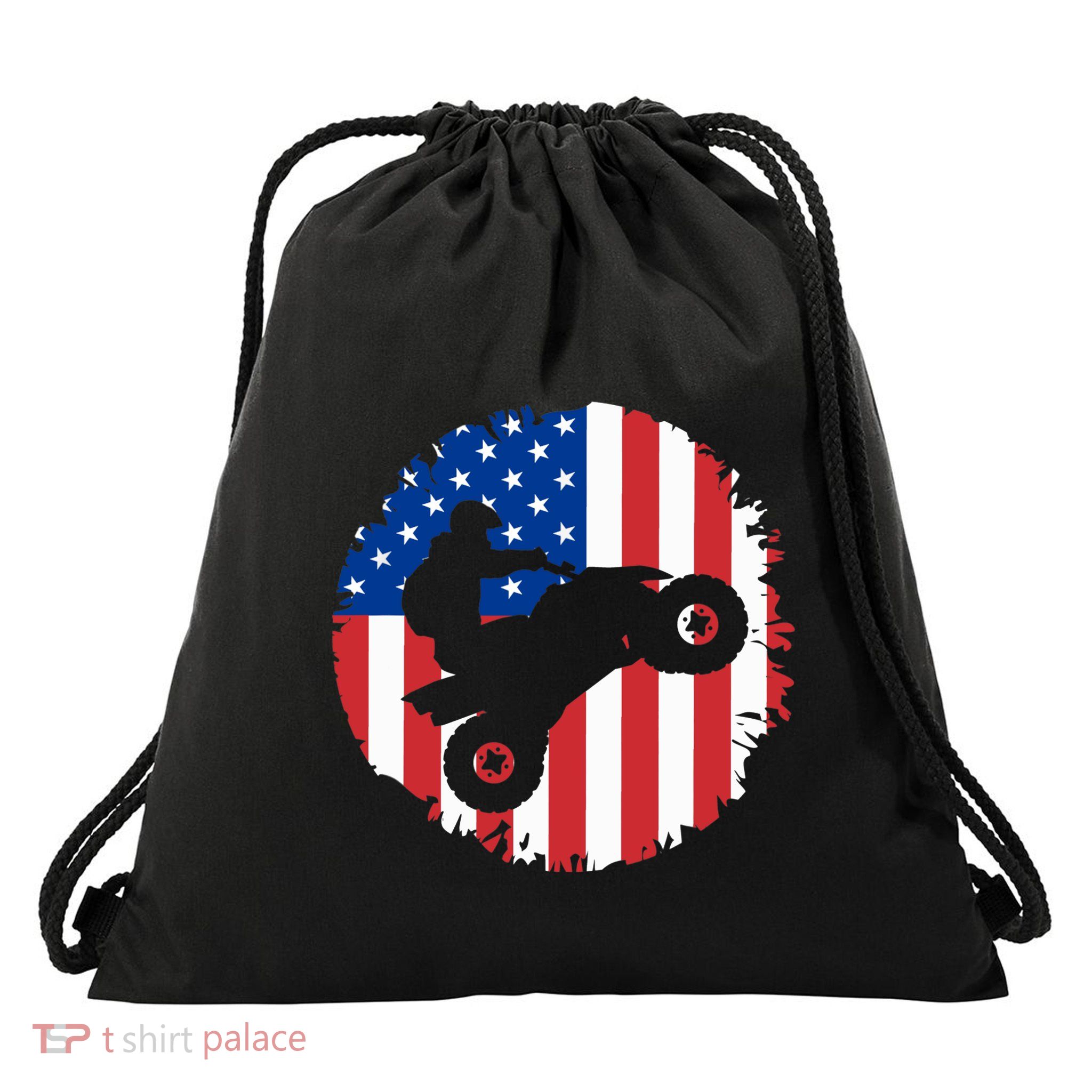 American Flag Quad Bike ATV Four Wheelers Quad Bikers Drawstring Bag