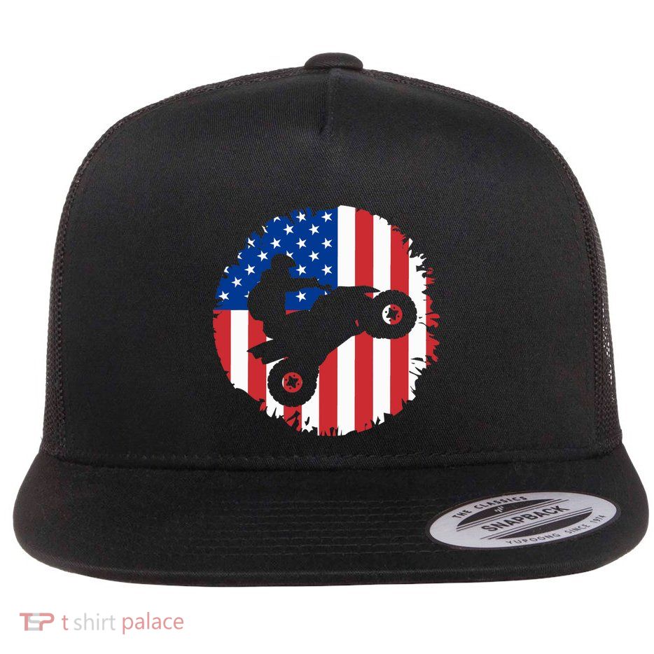 American Flag Quad Bike ATV Four Wheelers Quad Bikers Flatbill Hat