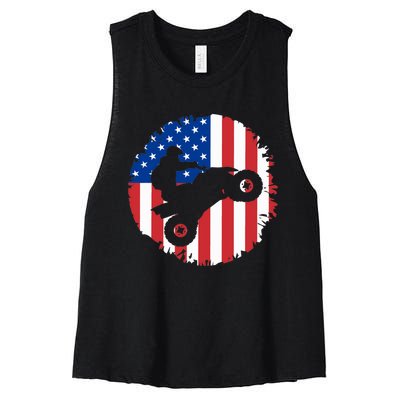 American Flag Quad Bike ATV Four Wheelers Quad Bikers Women's Racerback Cropped Tank