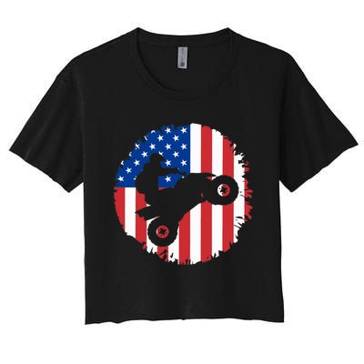 American Flag Quad Bike ATV Four Wheelers Quad Bikers Women's Crop Top Tee