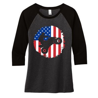 American Flag Quad Bike ATV Four Wheelers Quad Bikers Women's Tri-Blend 3/4-Sleeve Raglan Shirt