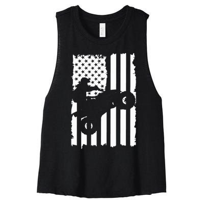 American Flag Quad Bike ATV Four Wheelers Quad Bikers Women's Racerback Cropped Tank