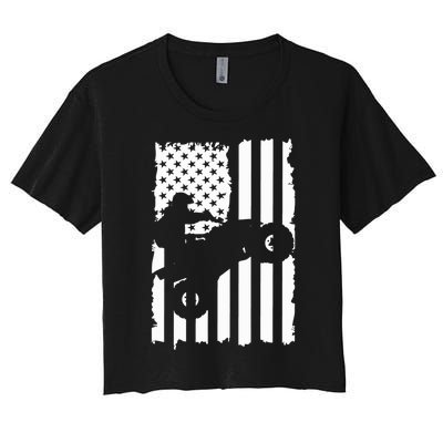 American Flag Quad Bike ATV Four Wheelers Quad Bikers Women's Crop Top Tee