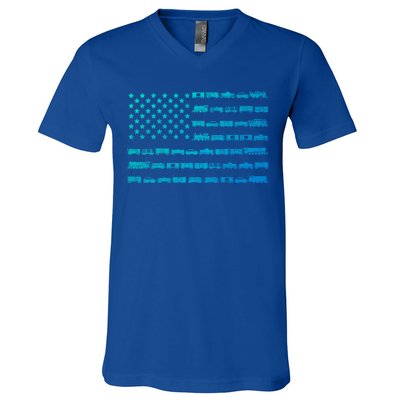 American Flag Railroad Train Conductor Gift V-Neck T-Shirt