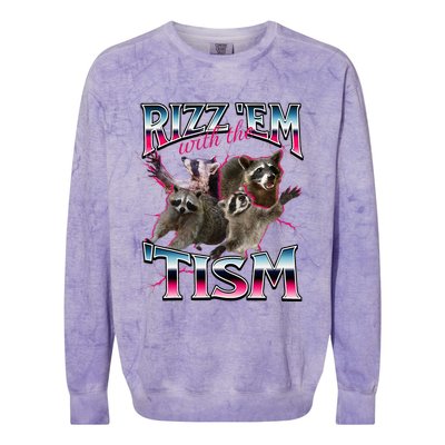 Autism Funny Rizz Em With The Tism Meme Autistic Racoon Colorblast Crewneck Sweatshirt