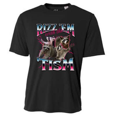 Autism Funny Rizz Em With The Tism Meme Autistic Racoon Cooling Performance Crew T-Shirt