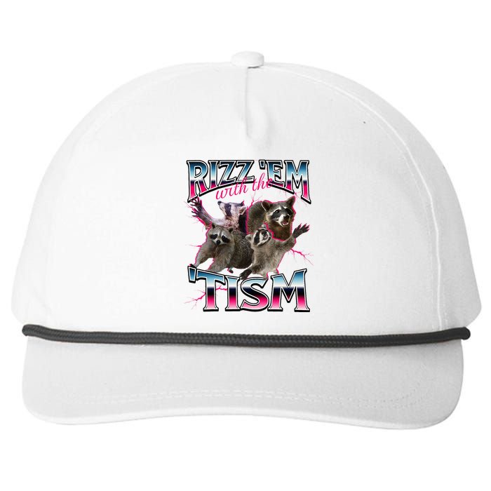 Autism Funny Rizz Em With The Tism Meme Autistic Racoon Snapback Five-Panel Rope Hat