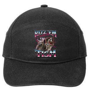 Autism Funny Rizz Em With The Tism Meme Autistic Racoon 7-Panel Snapback Hat