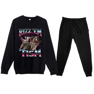 Autism Funny Rizz Em With The Tism Meme Autistic Racoon Premium Crewneck Sweatsuit Set