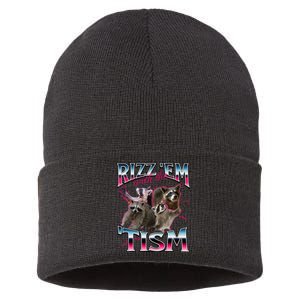 Autism Funny Rizz Em With The Tism Meme Autistic Racoon Sustainable Knit Beanie