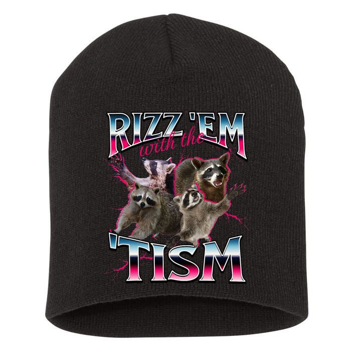 Autism Funny Rizz Em With The Tism Meme Autistic Racoon Short Acrylic Beanie