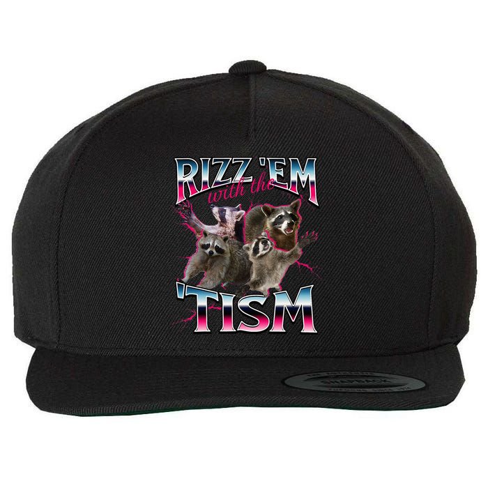 Autism Funny Rizz Em With The Tism Meme Autistic Racoon Wool Snapback Cap