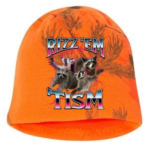 Autism Funny Rizz Em With The Tism Meme Autistic Racoon Kati - Camo Knit Beanie