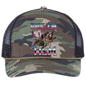 Autism Funny Rizz Em With The Tism Meme Autistic Racoon Retro Rope Trucker Hat Cap