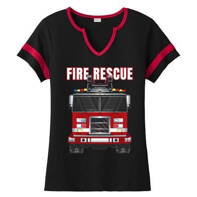 American Fire Rescue Firefighter Department Truck Fireman Ladies Halftime Notch Neck Tee