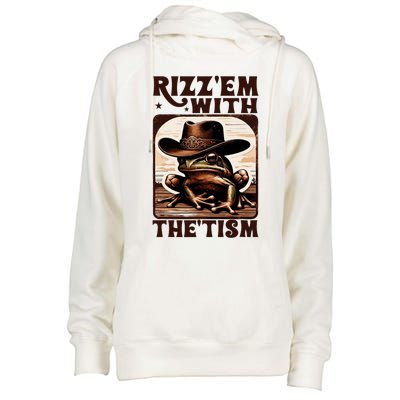 Autism Funny Rizz Em With The Tism Meme Autistic Frog Cowboy Womens Funnel Neck Pullover Hood